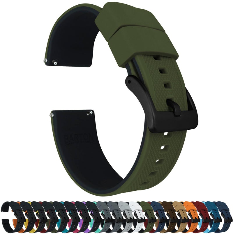 Barton Watch Bands Barton Elite Silicone Watch Band (22mm) | Quick Release Premium Silicone Strap with Stainless Steel Buckle | Compatible with Classic & Smart Watches | Comfortable, Durable, Stylish, Waterproof - Army Green & Black - Image 1